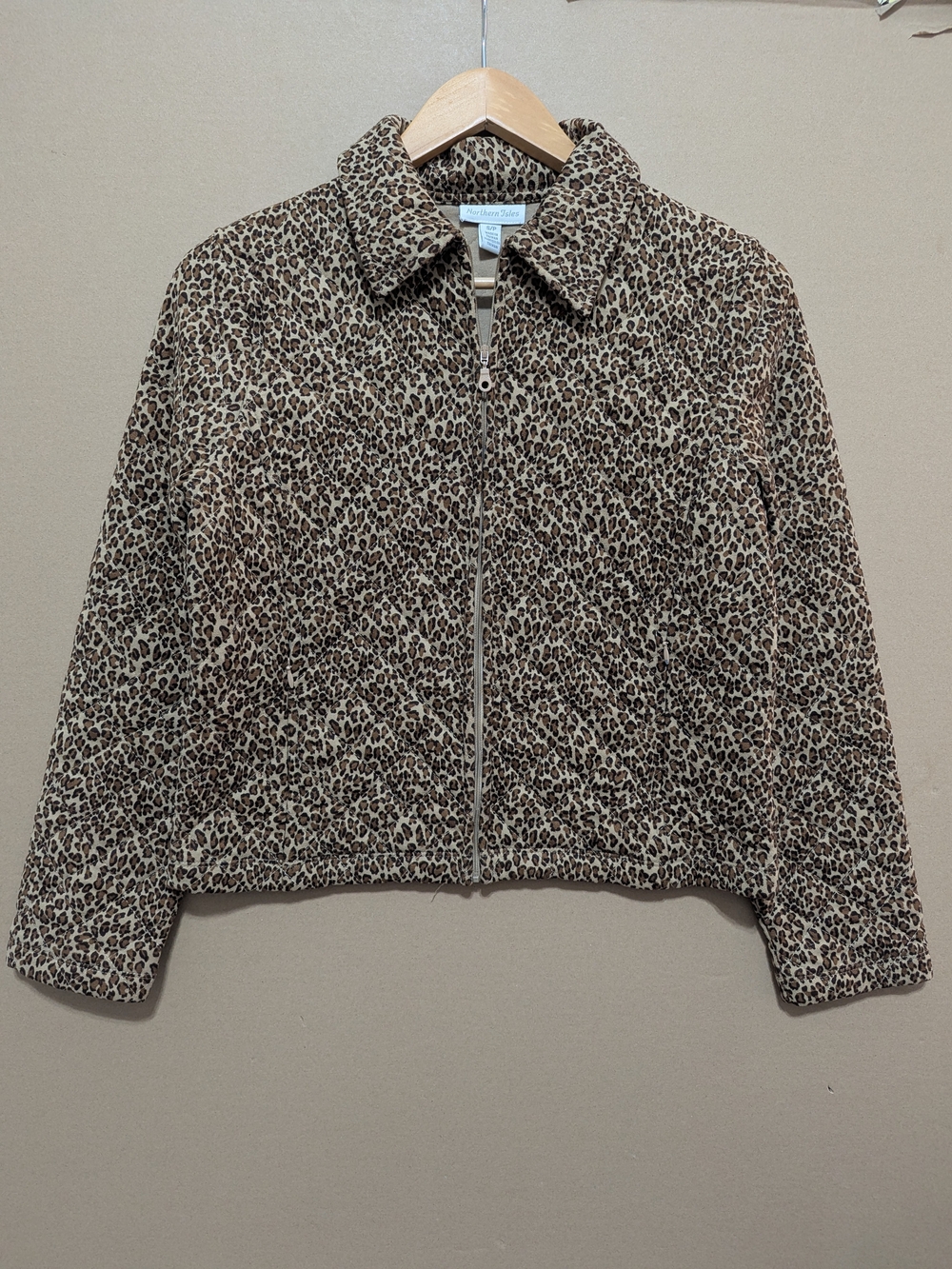 VTG Northern Isles Leopard Print Quilted Zip Jacket Small Brown Y2K Mob Wife